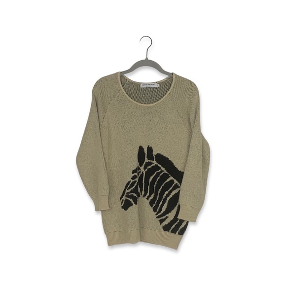 Cotton Emporium Tan Zebra Knit 3/4 Sleeve Sweater - Picture 1 of 5